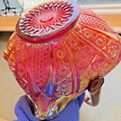 Vintage Indiana Heirloom Sunset Amberina Carnival Glass Square Basket