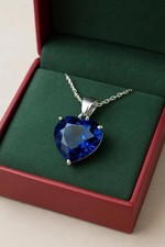 28 CT Natural Certified Blue Sapphire Loose Gemstone Heart Shape Silver Pendant