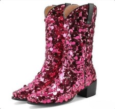 Women's Sequins Dance Ankle Short Boots Mid Calf Comfort Shoes Stage Large Size