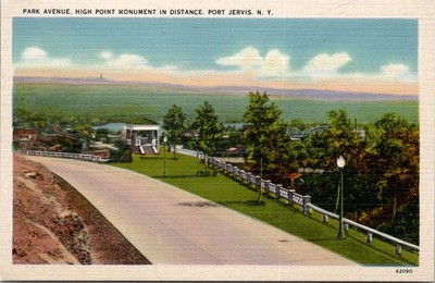 Park Avenue, High Point Monument in Distance, Port Jervis N.Y Vtg Postcard Wpc10