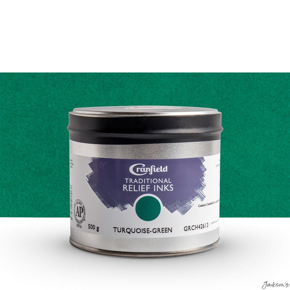 Cranfield Traditional Relief Ink Linseed Oil 500g Turquoise Green Printmaking