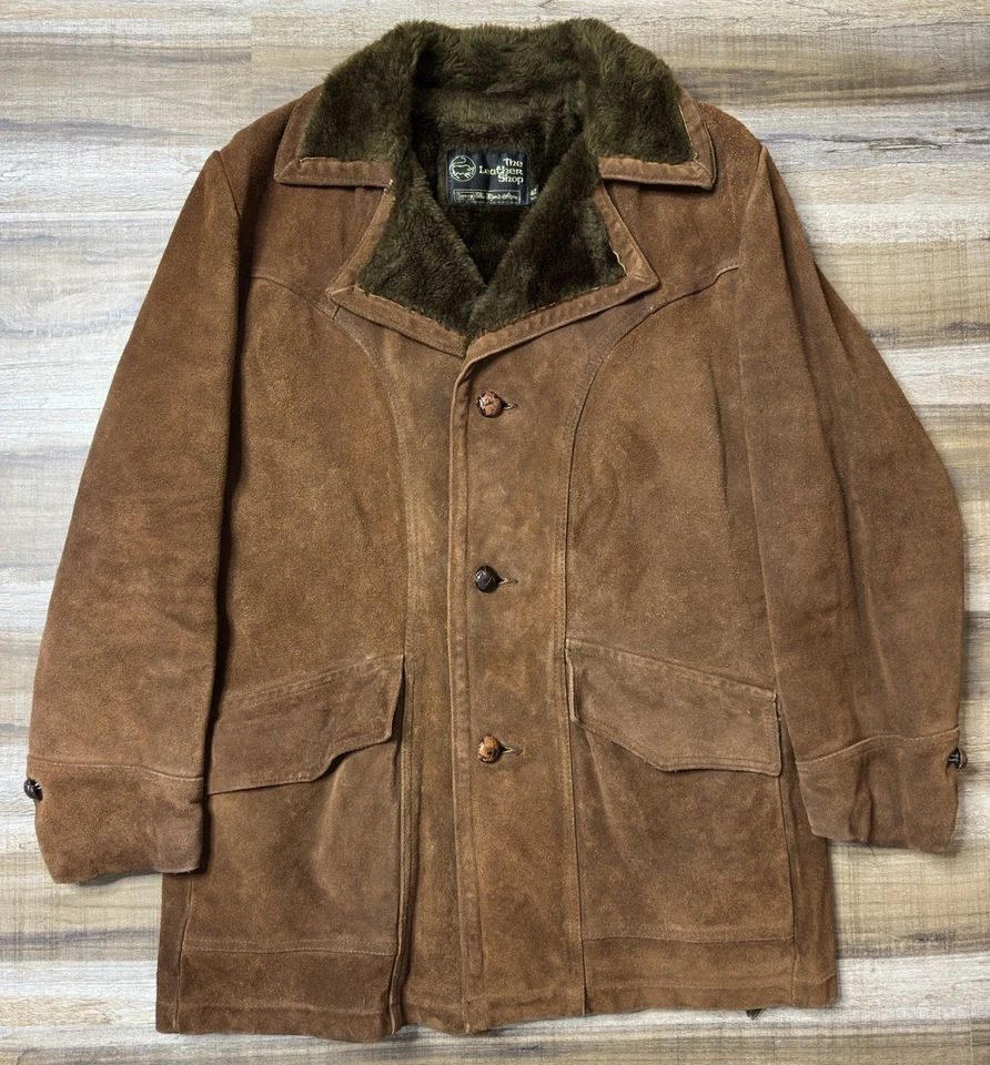 Abrigo Sears The Leather Shop Gamuza Cuero Rancho Chaqueta Forrada Sherpa Para Hombres 42 Alto Foto 2 de 4