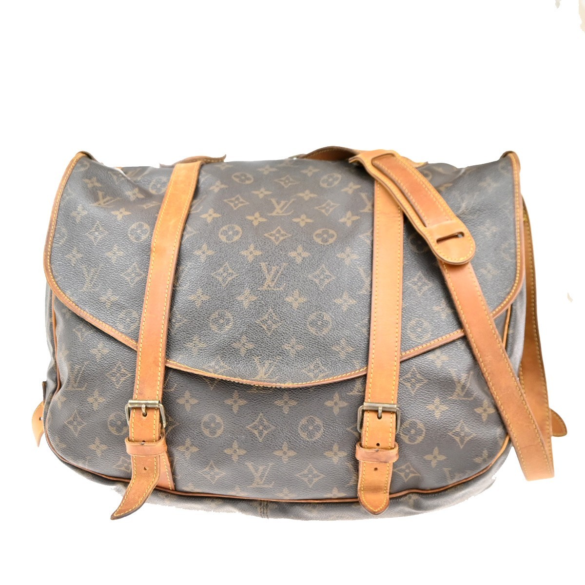 エストセット LOUIS VUITTON Logo Saumur 43 Shoulder Bag Monogram Leather Brown