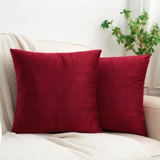 Burgundy Red Velvet Throw Pillow Covers 20x20 Inch, Pack of 2 Soft Cozy Solid...