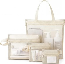 Beige 4 Pack Mesh Shower Caddy Set Large Portable Mesh Shower Bag with 3
