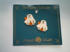 1993 Mill Hill Ceramic Buttons 86024 Halloween Ghost w/ Jack O Lantern