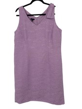 Talbots Womens Sleeveless Lilac Matelassé Bow Detail Shift Dress Size 14 new $15
