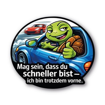 Lustiger Schildkröten Aufkleber schneller als Auto Motiv | Spruch Sticker Witzig