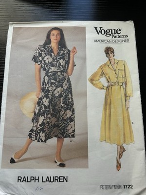 Vogue Patterns Ralph Lauren 1722 American Designer Dress Women's Vintage