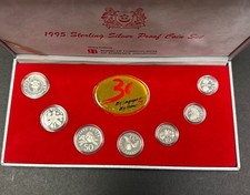 1995 Singapore 7 Pc Sterling Silver Proof Coin Set In Original Box