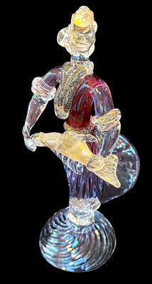 MURANO Seguso Sommerso MCM Figure Woman & Large Fish, Aventurine Gold Flake 12''