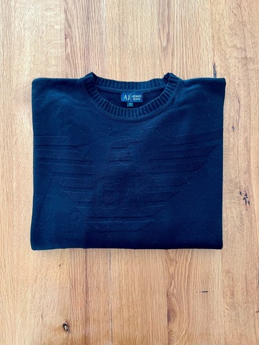 Armani Jeans, Pull Armani Jeans vintage Made in Italy noir taille M logo aigle 100% Coton #90