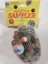 Vintage Glass Mega Marbles Collector Sampler Marbles 10 Oz NOS Net Bag Vacor