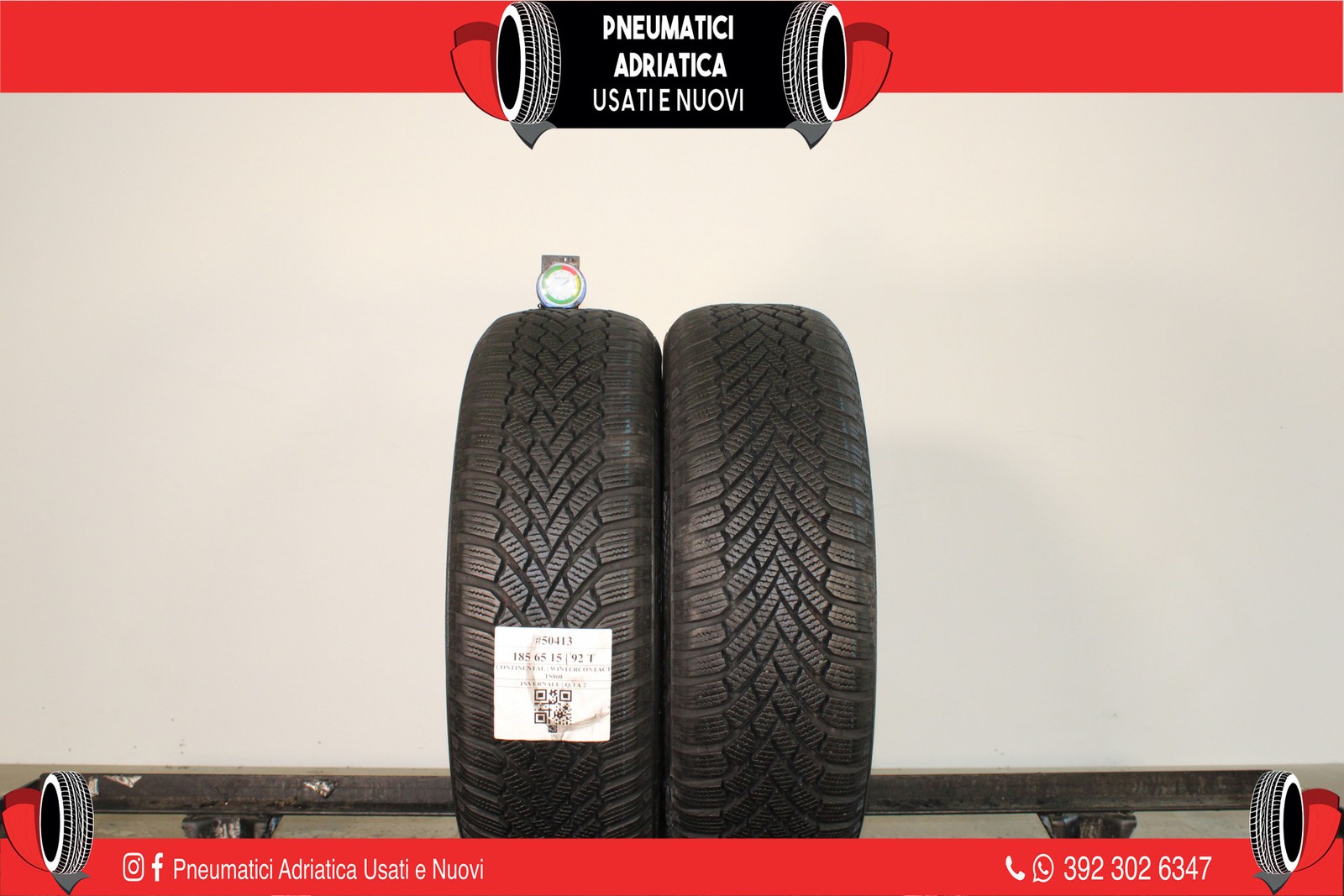 2 PNEUMATICI CONTINENTAL 185/65 R15 INVERNALI GOMME USATE 91% - ADRIATICA