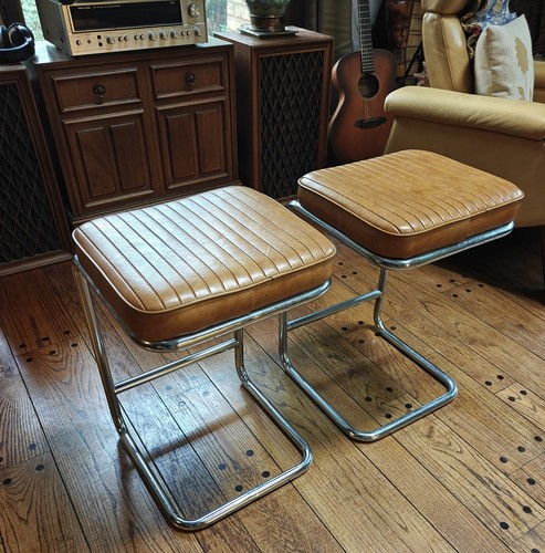 Set of 2 MCM Cantilever Chromcraft 24" Stools Style of Martin Visser Design USA