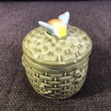 Vintage Ceramic Beehive Honey Pot with Raised Bee Detail & Lid