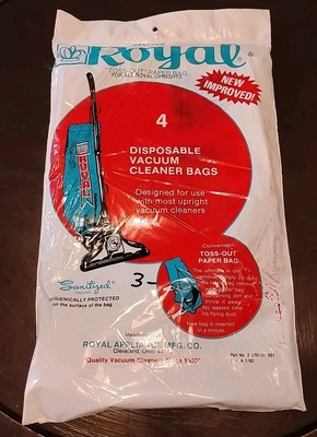 GENUINE Royal Vacuum UPRIGHT Paper Toss Out Bags-PACK of 4-For All Royal Upright