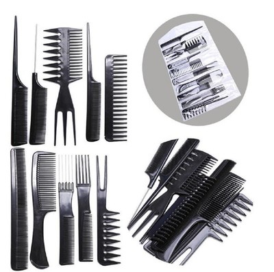 10-Piece Black Salon Hair Styling Comb Set   Professional Barber Tools Kit