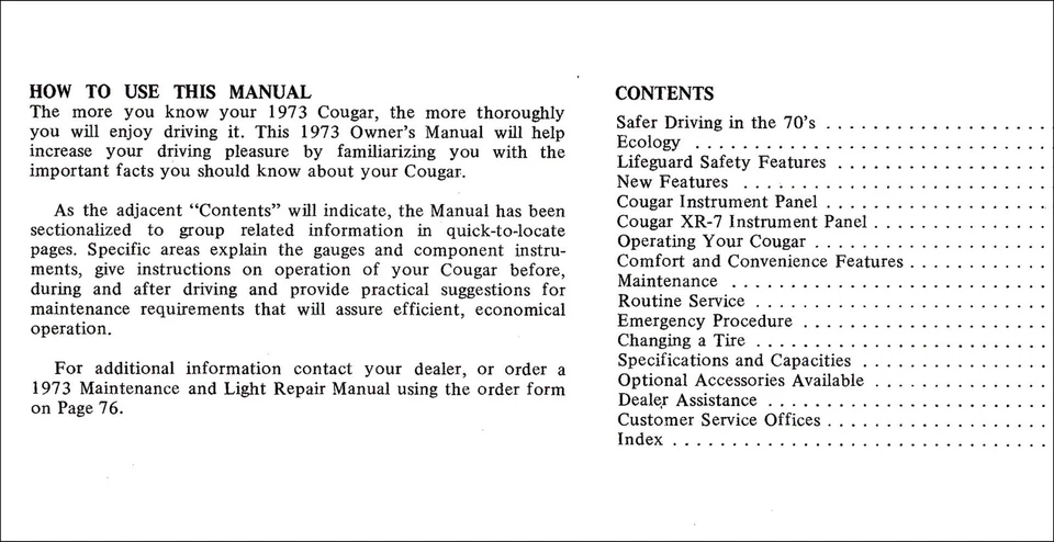 Mercury Cougar 1973 manual del propietario con sobre y folletos original y nuevo de stock Foto 4 de 4