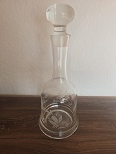 Kristall Glaskaraffe Schliffstopfen Pflanzenmotiv handgeschliffen 32cm