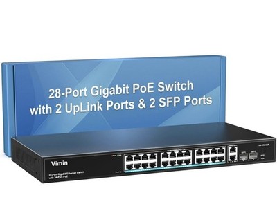 AUMOX 28 Port Gigabit PoE Switch 400W, with 24 Port PoE and 2 Uplink Port SG528P