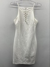 GUESS Los Angeles Women's White Lace-Up Geometric Textured Bodycon Dress Sz 4