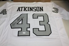 OAKLAND RAIDERS GEORGE ATKINSON #43 SIGNED WHITE RUSH JERSEY SB XI CHAMPS JSA