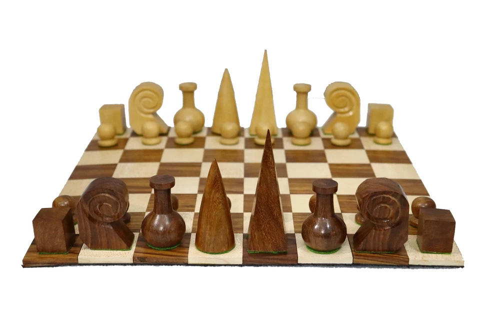 Piezas de ajedrez de madera Man Ray reproducidas solo en palo de rosa dorado/boj natural Foto 4 de 4