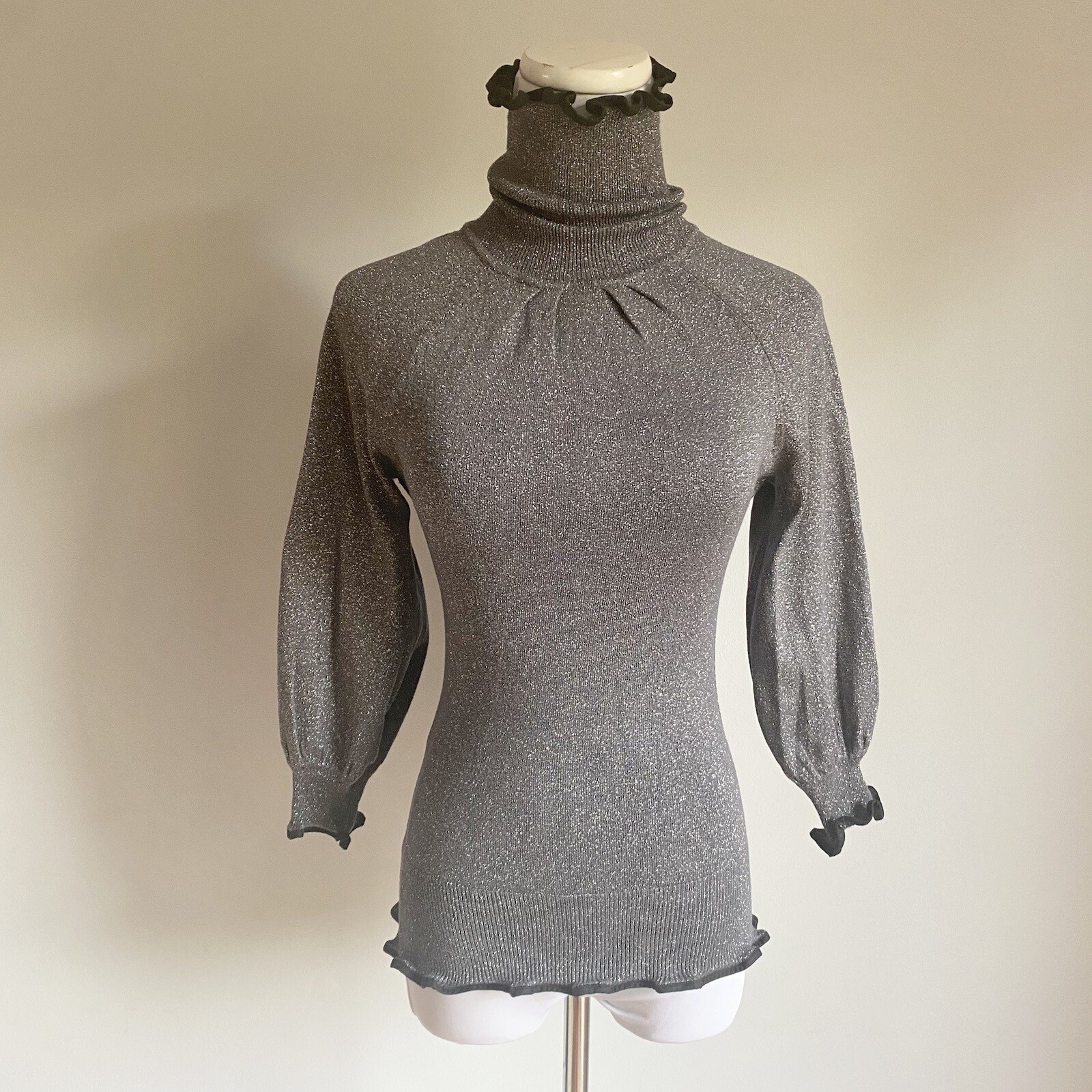 EXPRESS Design Studio Grey Glitter Turtleneck 3/4… - image 11