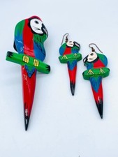 vintage art parrot earring old stock and scarf holder retro safari handmade