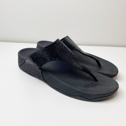 Fitflop Sandals Womens 11 Sweetie All Black Jeweled 681-090 Slip On Toning  | eBay