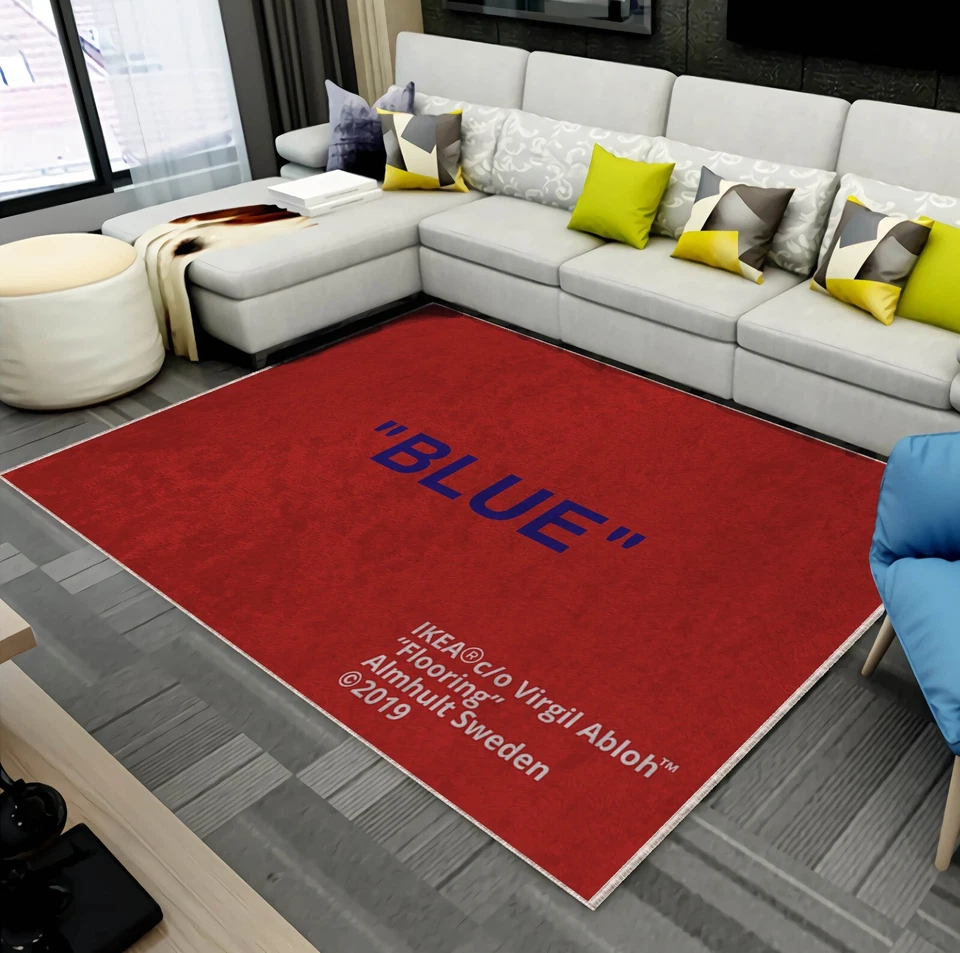Virgil Abloh IKEA Blue-Red Rug, Popular Decor, Exhibition Rug, Keep Off-White - Image 3 of 4