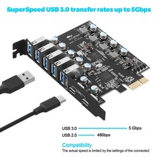 7-Port USB 3.0 PCI-E Expansion Card - 5 Type-A, 2 Type-C Ports, High-Speed 5Gbps