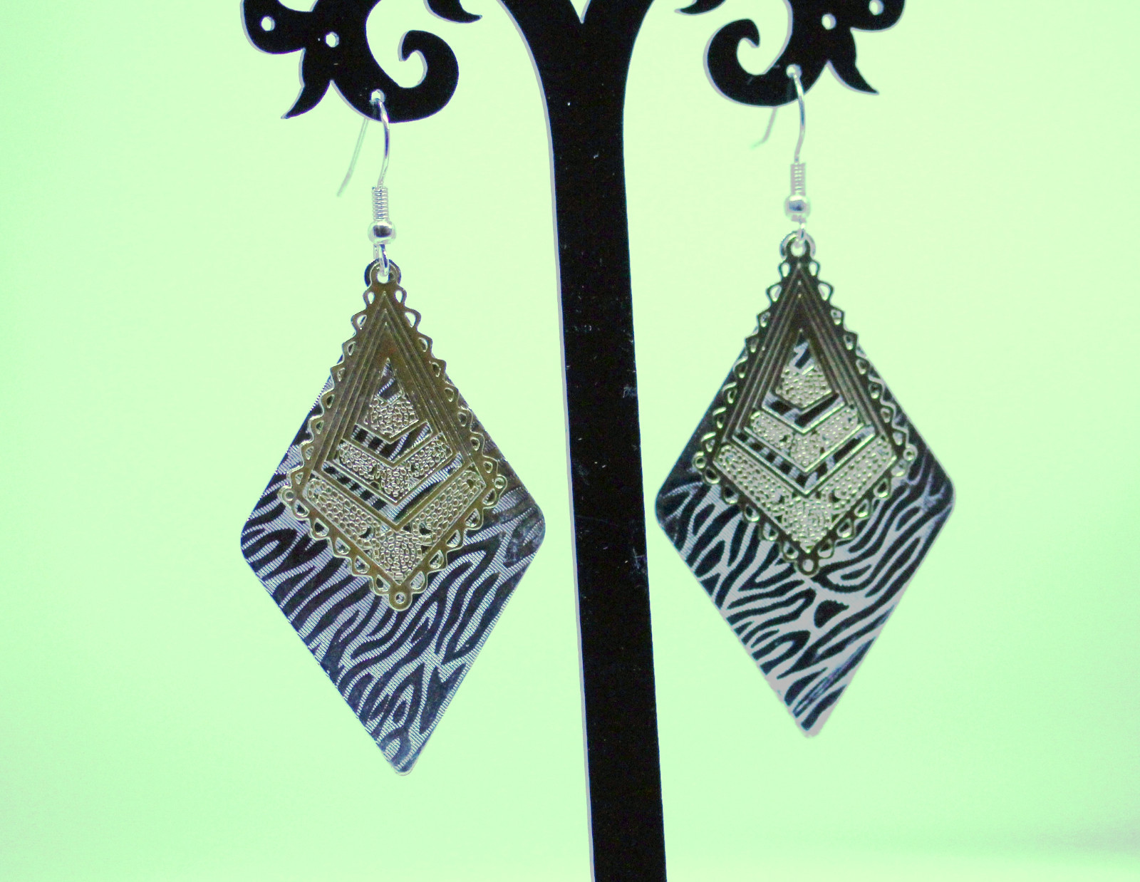 Long Drop Dangle Rectangular Silver Gold Metal Ea… - image 2