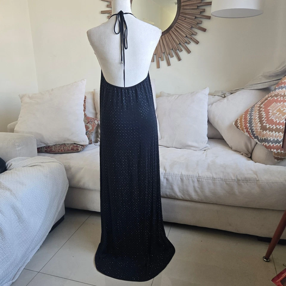 Maxi Vestido Sin Mangas Haute Hippie Talla XS Negro Elastizado Halter Baile de graduación Fiesta Foto 4 de 4