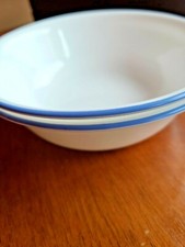 Corelle 2 Soup Cereal Bowls white Medium Blue edge trim 6.25"  Corning 