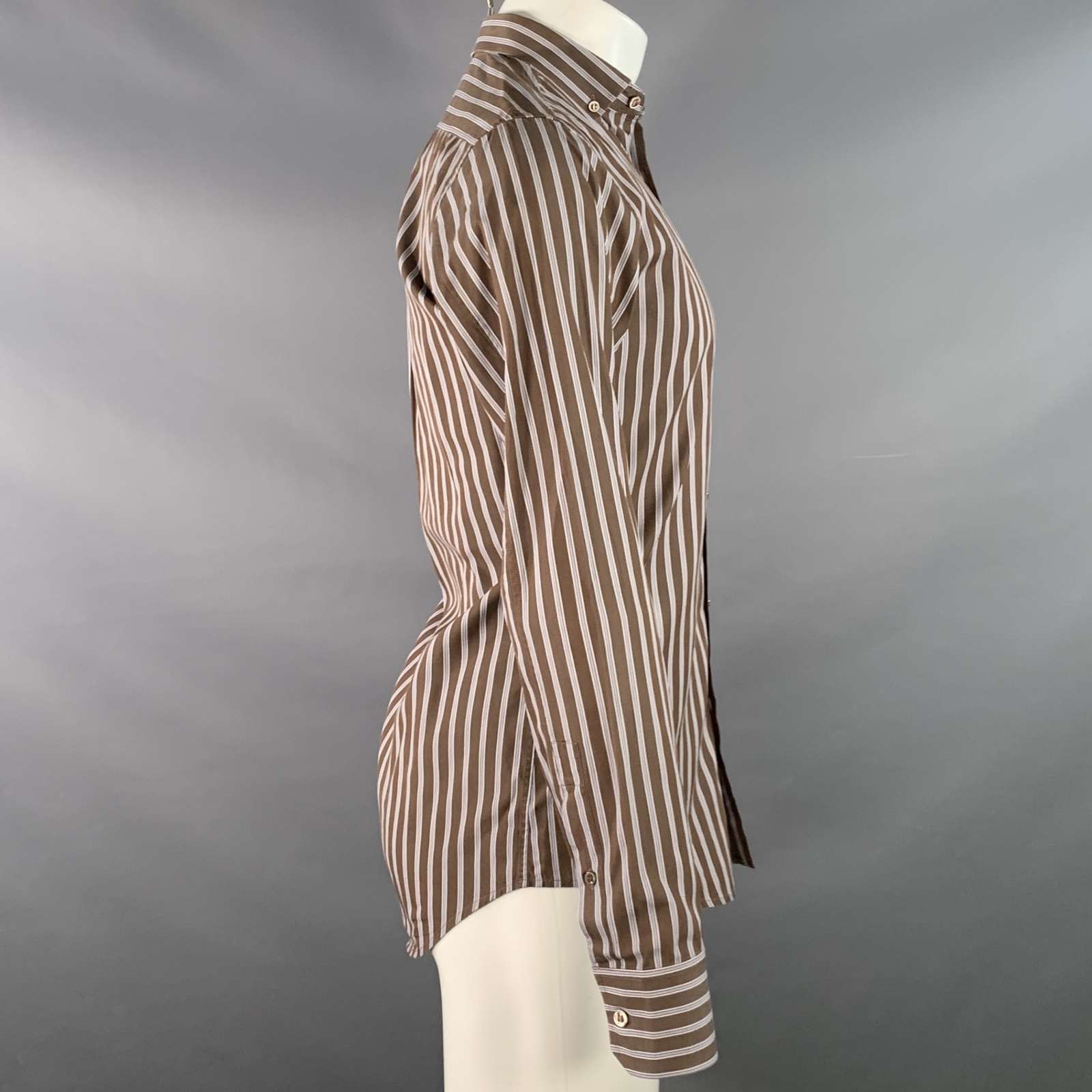 Camicia manica lunga YVES SAINT LAURENT taglia S marrone navy bianco righe cotone