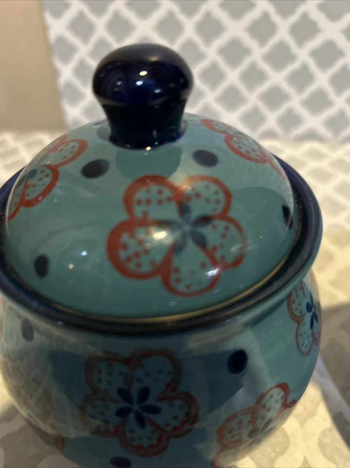 Signature Housewares Blue & Red Floral Creamer & Sugar Bowl -Print 11-1 &11-3 - Image 2 of 4