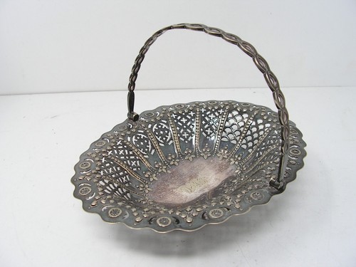 Antique Silver Plated Swing Handled Fruit Bread Basket Martin Hall & Co