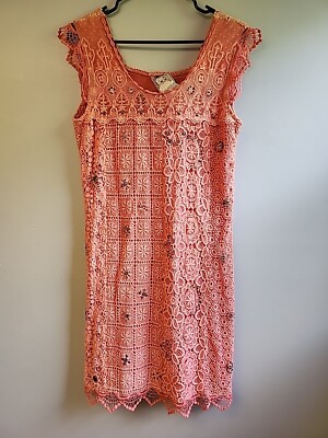 $229 Anthropologie Yoana Baraschi Womens L Peach Coral Birkin Studded Lace  Dress | eBay