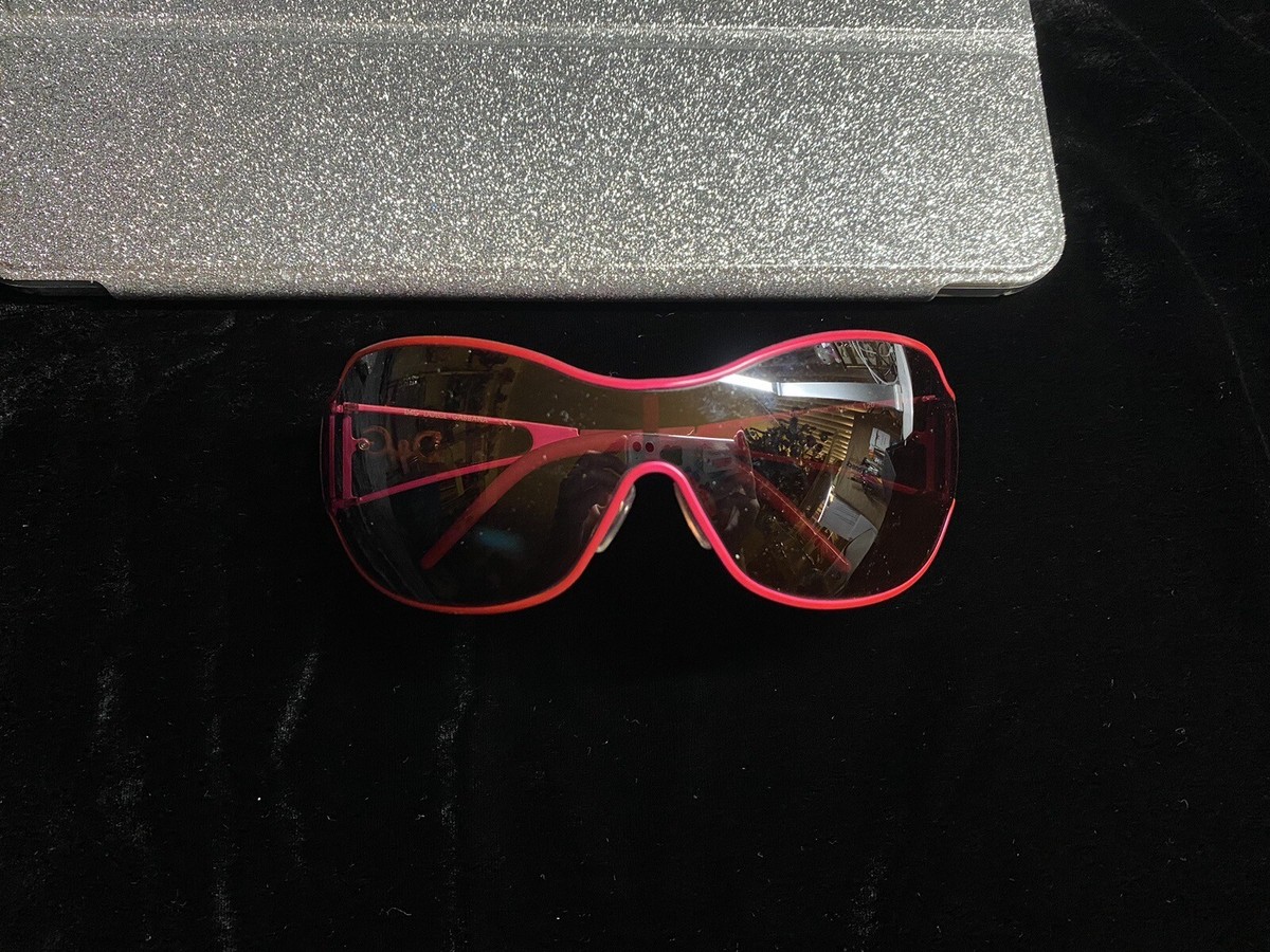 ドルチェアンドガッパーナ　サングラス　ピンク　y2k ヴィンテージ Dolce Gabanna Y2K Shield Sunglasses Rhinestone Pink Mirror
