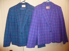 2 Vtg Pendleton Wool Plaid Blazer Suit Jacket Skirt Sets, Size 16, MI USA