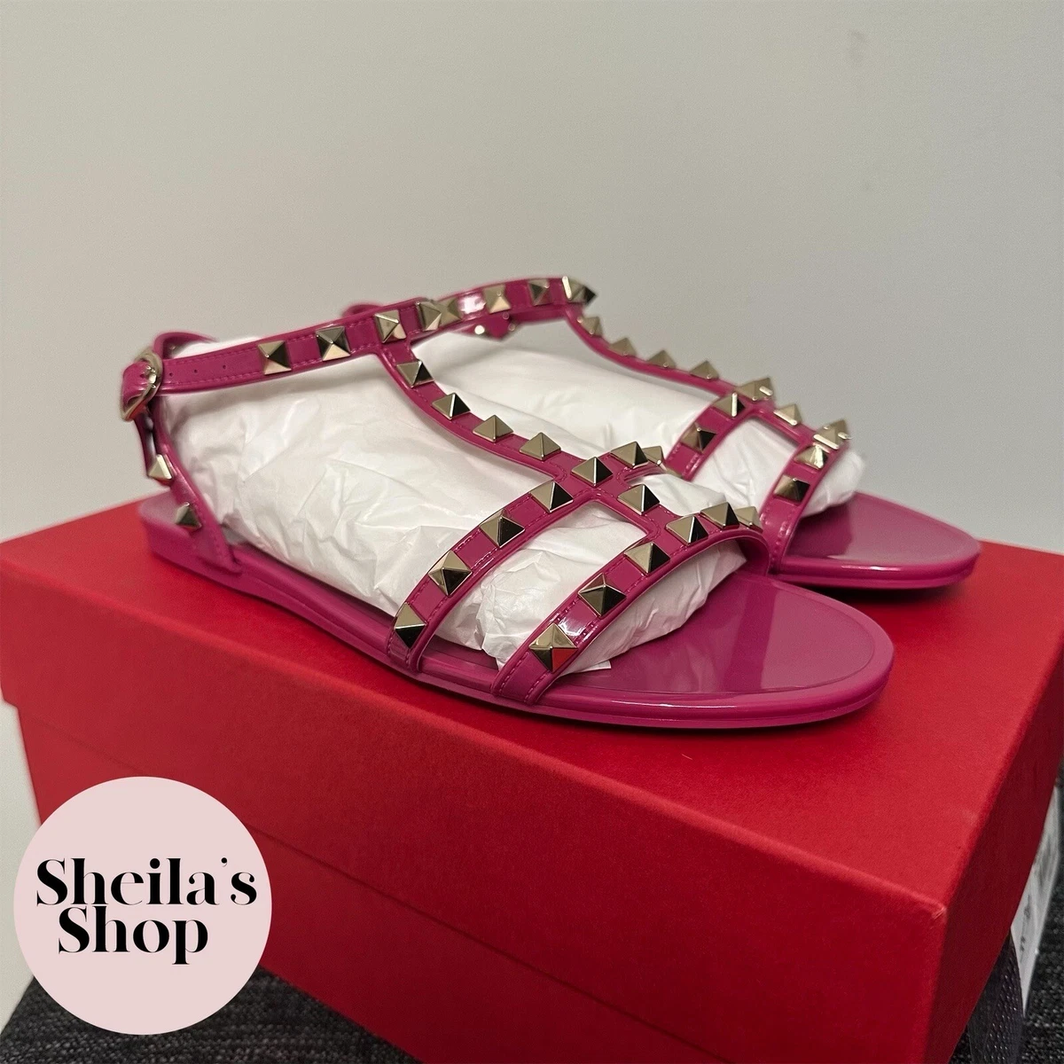 NIB Valentino Garavani Rockstud Rose Violet PVC Gladiator Sandals