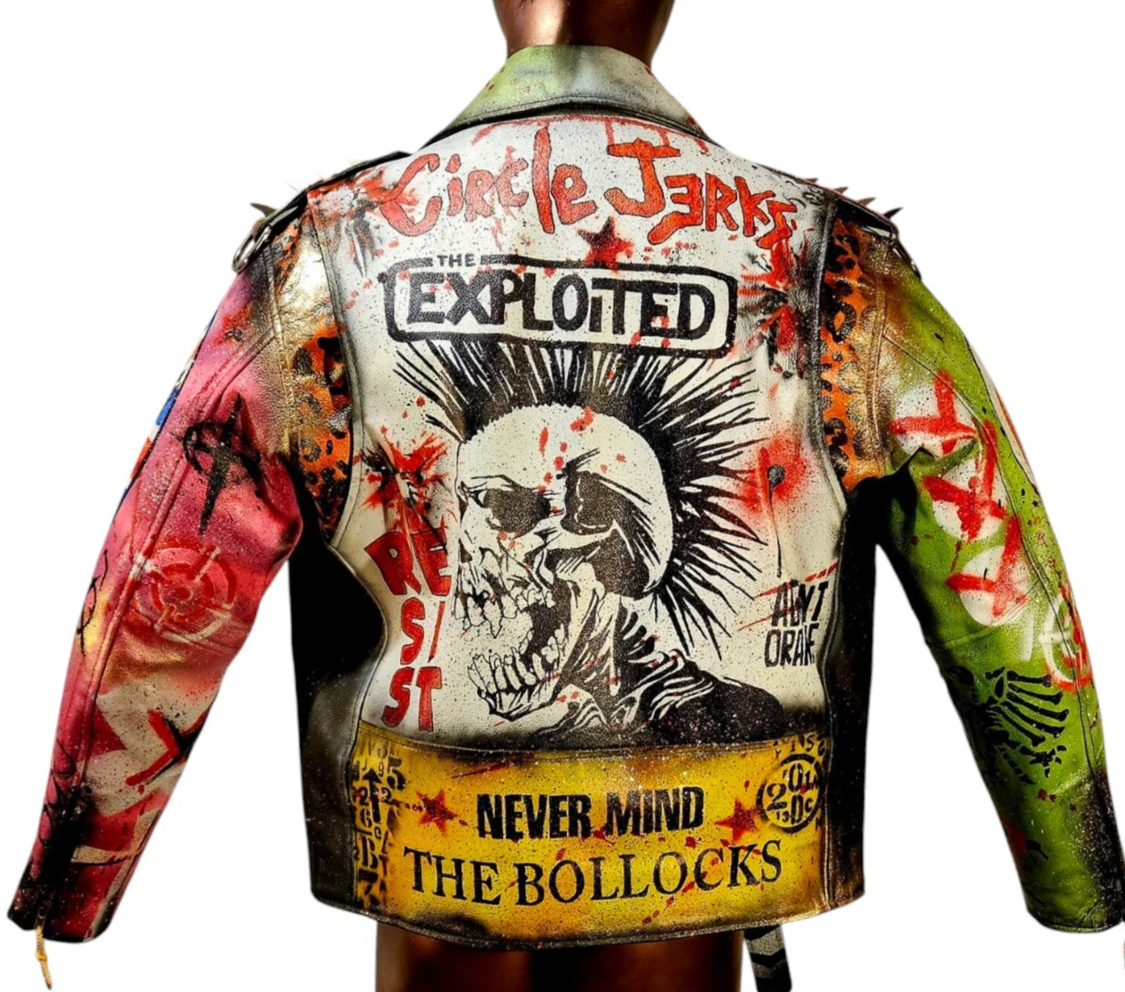 Vintage Leather Spiked Hand Painted Punk Rock Skull Jacket All Sizes #14