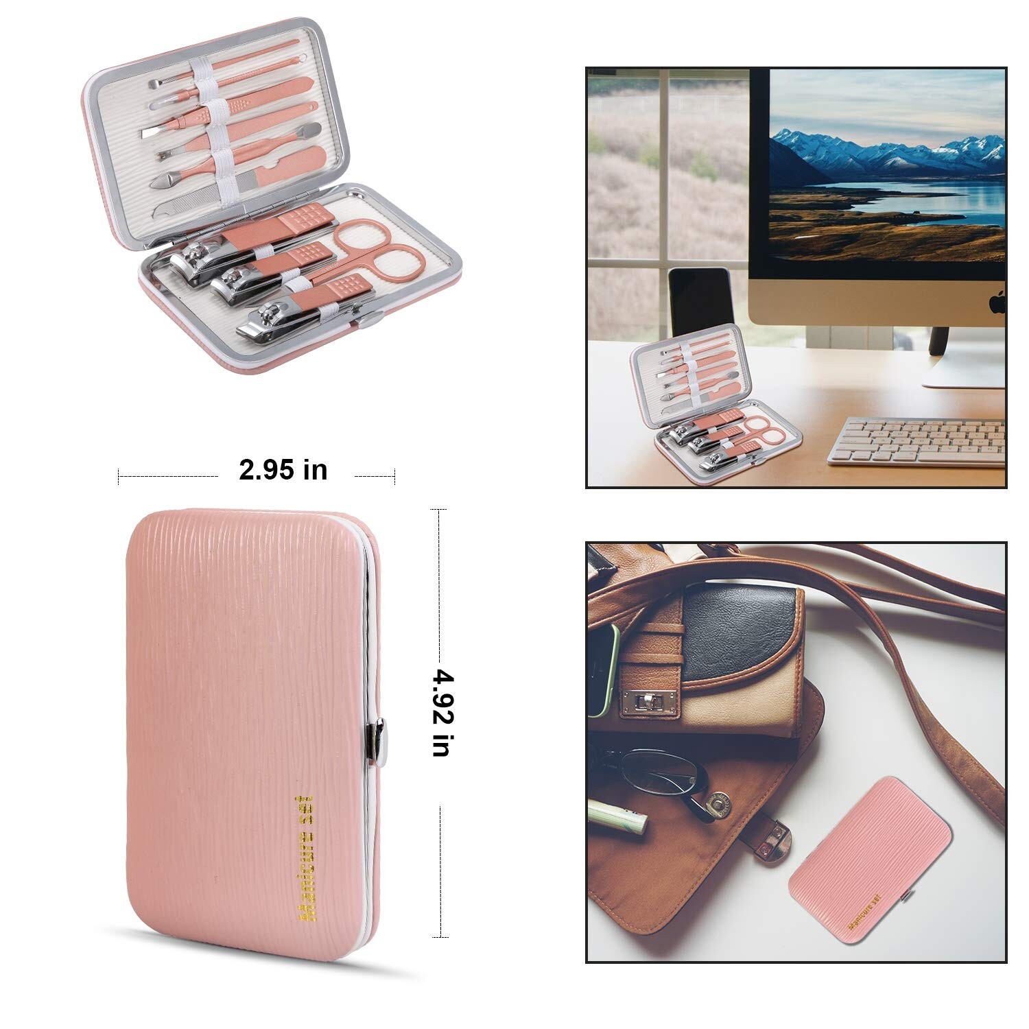 10pcs Pink Manicure Set Travel Nail Clippers Kit Pedicure Care Tools Fits Gift