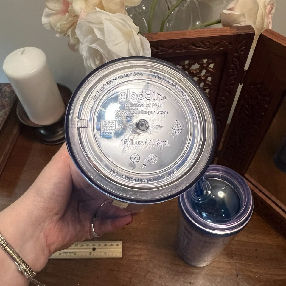 Juego de 2 vasos fuente Aladdin azul 16 OZ con pajita Foto 4 de 4