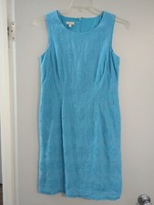 Talbots Sleeveless Embroidered Floral Blue Sheath Dress Size 8P (Petite)   [LF8]