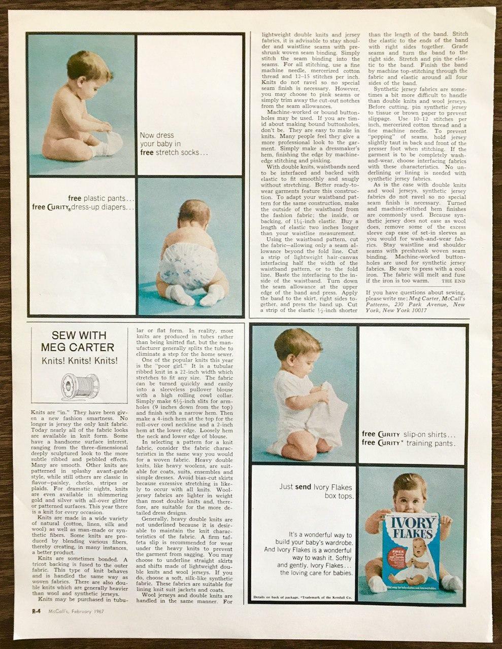 1967 Ivory Flakes Two Part Print Ad Free Curity Diapers Offer Cute Babies