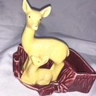 Shawnee USA Pottery Deer Fawn Planter Vintage Yellow Burgundy