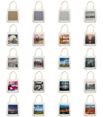 Ambesonne City Theme Tote Bag Reusable Linen Sack Shopping Books Beach